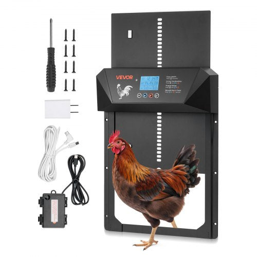 Automatic Chicken Coop Door, DC & Battery Powered Chicken Door with LCD Display, Light Sensor, Timer & Manual Setting, Anti-Pinch Security, Durable Aluminum Alloy, Chick Run Gate Opener for Farm