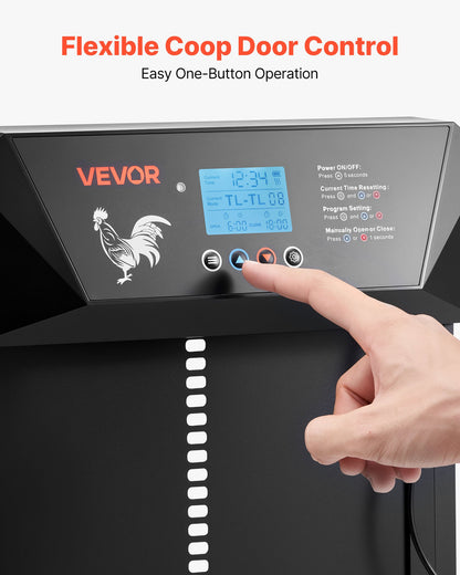 Automatic Chicken Coop Door, DC & Battery Powered Chicken Door with LCD Display, Light Sensor, Timer & Manual Setting, Anti-Pinch Security, Durable Aluminum Alloy, Chick Run Gate Opener for Farm