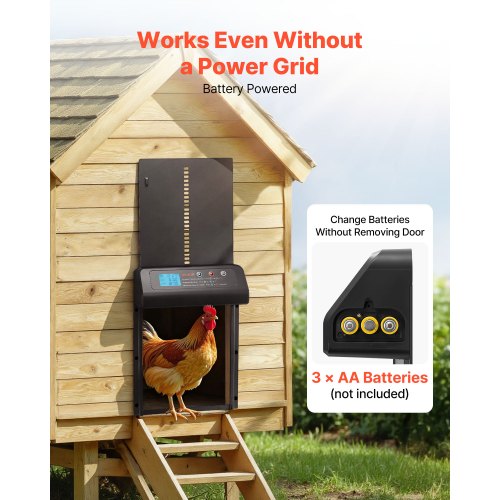 Automatisk Hönshusdörr, Batteridriven Hönshusdörr med Timer och Manuell Inställning, Klämskydd, Slitstark Aluminiumlegering, Automatisk Hönshusöppnare med Vattentät Tätning, Svart |  EU