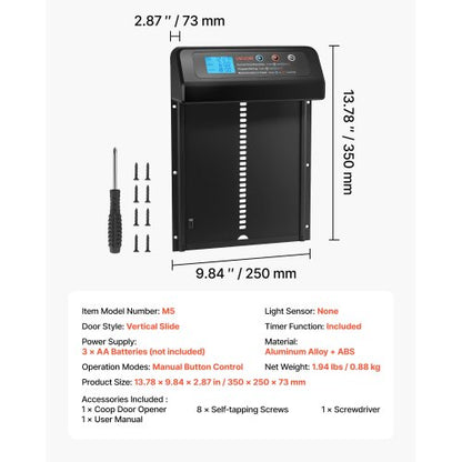 Automatisk Hönshusdörr, Batteridriven Hönshusdörr med Timer och Manuell Inställning, Klämskydd, Slitstark Aluminiumlegering, Automatisk Hönshusöppnare med Vattentät Tätning, Svart |  EU