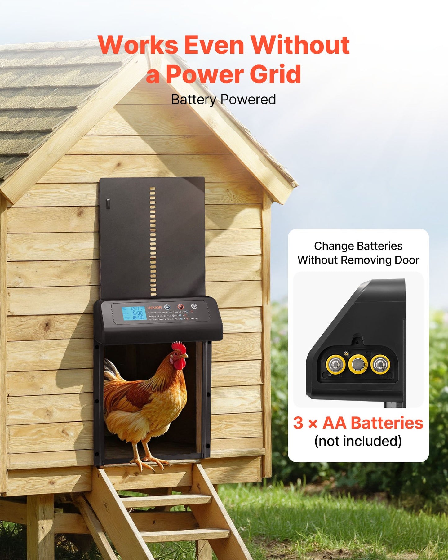 Automatic Chicken Coop Door, Battery Powered Chicken Coop Door with Timer & Manual Setting, Anti-Pinch Security, Durable Aluminum Alloy, Auto Chick Run Gate Opener with Waterproof Sealing, Black