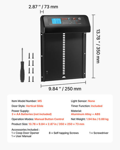 Automatic Chicken Coop Door, Battery Powered Chicken Coop Door with Timer & Manual Setting, Anti-Pinch Security, Durable Aluminum Alloy, Auto Chick Run Gate Opener with Waterproof Sealing, Black