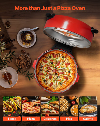 Pizza Oven, 14 in Electric Pizza Maker, 1600W Electric Pizzas Cooker with Cordierite Stone, 5-Mode Temperature Control, Viewing Window for Precise Cooking, Heats up to 698 ˚F, for Home Kitchen