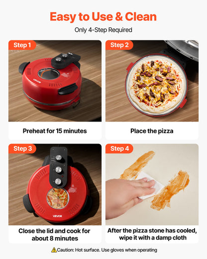 Pizza Oven, 14 in Electric Pizza Maker, 1600W Electric Pizzas Cooker with Cordierite Stone, 5-Mode Temperature Control, Viewing Window for Precise Cooking, Heats up to 698 ˚F, for Home Kitchen