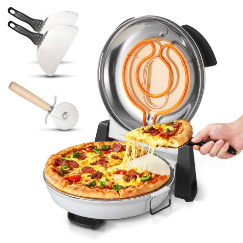 Pizza Oven, 12 in Electric Pizza Maker, 1200W Electric Pizzas Cooker with Cordierite Stone, 5-Mode Temperature Control, Viewing Window for Precise Cooking, Heats up to 788 ˚F, for Home (White)