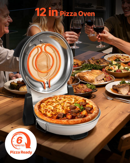 Pizza Oven, 12 in Electric Pizza Maker, 1200W Electric Pizzas Cooker with Cordierite Stone, 5-Mode Temperature Control, Viewing Window for Precise Cooking, Heats up to 788 ˚F, for Home (White)