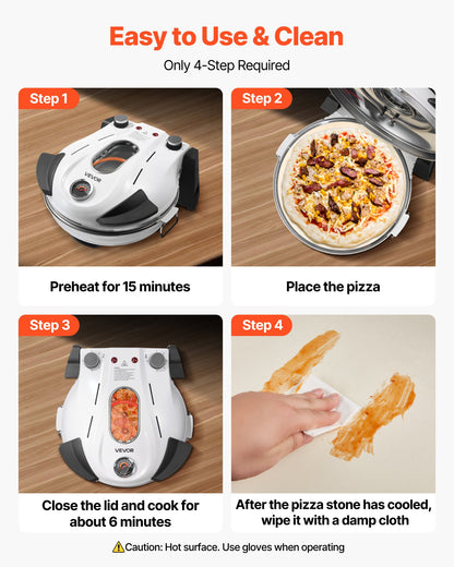 Pizza Oven, 12 in Electric Pizza Maker, 1200W Electric Pizzas Cooker with Cordierite Stone, 5-Mode Temperature Control, Viewing Window for Precise Cooking, Heats up to 788 ˚F, for Home (White)