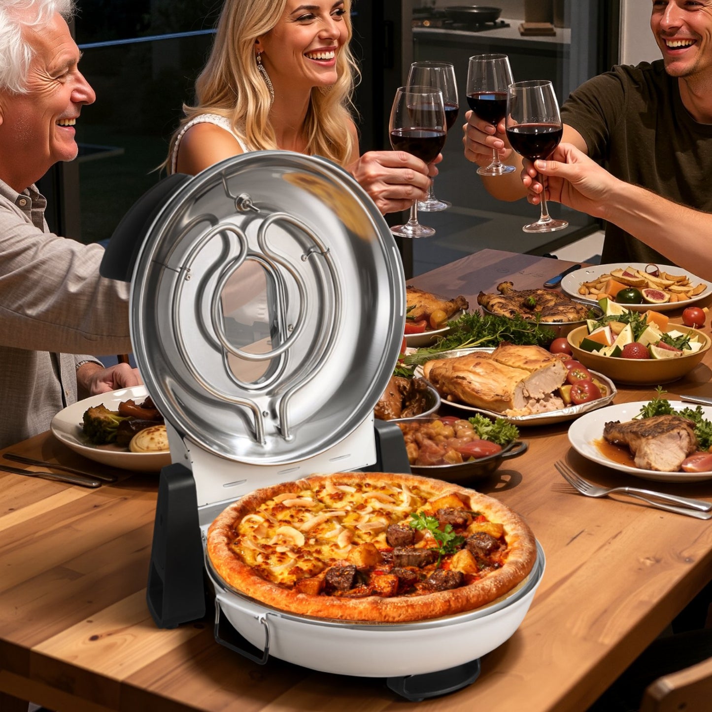 Pizza Oven, 12 in Electric Pizza Maker, 1200W Electric Pizzas Cooker with Cordierite Stone, 5-Mode Temperature Control, Viewing Window for Precise Cooking, Heats up to 788 ˚F, for Home (White)