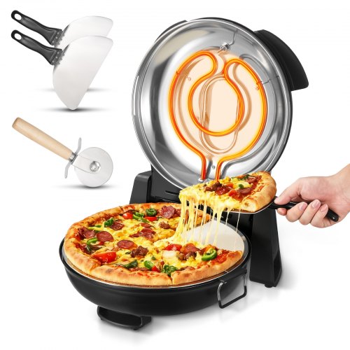 Pizza Oven, 12 in Electric Pizza Maker, 1200W Electric Pizzas Cooker with Cordierite Stone, 5-Mode Temperature Control, Viewing Window for Precise Cooking, Heats up to 788 ˚F, for Home (Black)