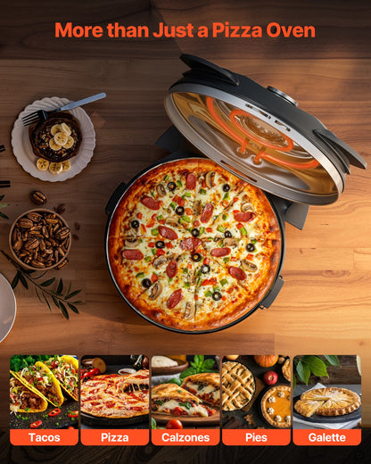 Pizza Oven, 12 in Electric Pizza Maker, 1200W Electric Pizzas Cooker with Cordierite Stone, 5-Mode Temperature Control, Viewing Window for Precise Cooking, Heats up to 788 ˚F, for Home (Black)