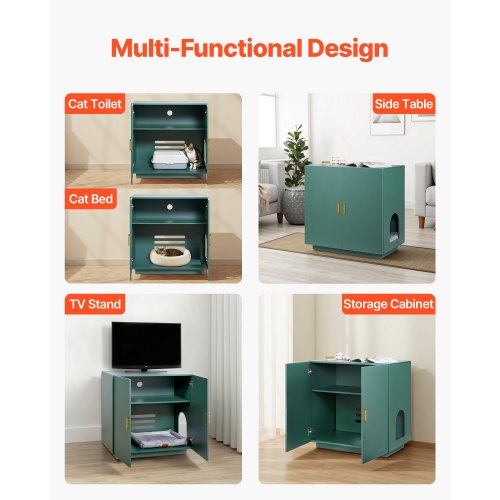 kattlåda, 80 cm dold kattlåda, trätoalett för inomhusbruk med ventilerade hål, dubbeldörrsmöbler för kattdjur, sidobord som passar de flesta kattlådor |  EU