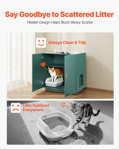 Cat Litter Box Enclosure, 31.5 in Hidden Litter Box Cabinet, Wooden Indoor Cat Washroom with Ventilated Holes, Double-Door Kitty Pet House Furniture, End Side Table Fit Most Litterboxes