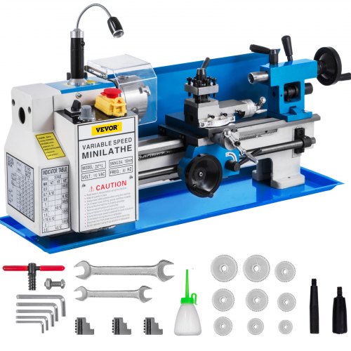 Metal Lathe 7"x12",Precision Bench Top Mini Metal Lathe 550W, Metal Lathe Variable Speed 50-2500 RPM Nylon Gear With A Movable Lamp for Precision Parts Processing