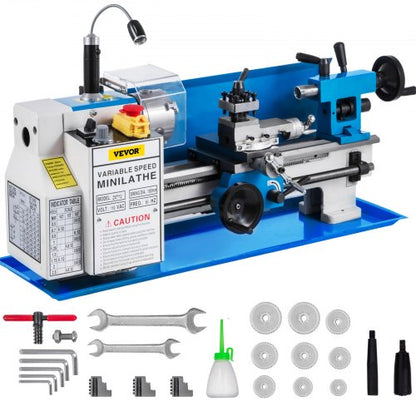 Metal Lathe 7"x12",Precision Bench Top Mini Metal Lathe 550W, Metal Lathe Variable Speed 50-2500 RPM Nylon Gear With A Movable Lamp for Precision Parts Processing
