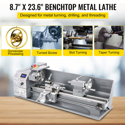 Mini metal lathe 750W metal lathe with variable speed 50 to 3000 rpm Precision lathe 220 x 600 mm for metal lathe for counter turning