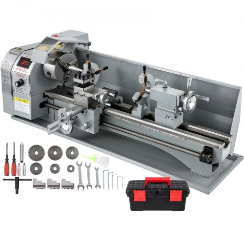 1100 W Mini-Metalldrehmaschine 220 mm x 750 mm, Metalldrehmaschine mit variabler Geschwindigkeit, U/min, Metallfräsmaschine, digitale Metallfräsdrehmaschine mit 3-Backenfutter, MT5-Spindelkegel, MT2-Kegel | EU