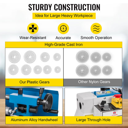 Mini-Metalldrehmaschine, 550 W, Metalldrehmaschine mit variabler Geschwindigkeit, 50 bis 2500 U/min, Präzisions-Mini-Tischdrehmaschine, 7 x 14 Zoll, für die Bearbeitung von Mini-Präzisionsteilen, Probenverarbeitung, Modellierungsarbeiten