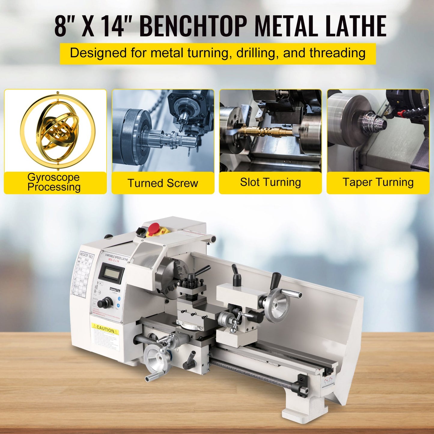 Compact Metal Lathe, 8"x14", Adjustable Speed 2250 RPM, 650W Power, Precision Engineering Lathe for Metalworking, Ideal for Crafting Different Metals