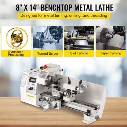 Compact Metal Lathe, 8"x14", Adjustable Speed 2250 RPM, 650W Power, Precision Engineering Lathe for Metalworking, Ideal for Crafting Different Metals