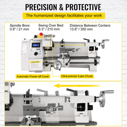 Compact Metal Lathe, 8"x14", Adjustable Speed 2250 RPM, 650W Power, Precision Engineering Lathe for Metalworking, Ideal for Crafting Different Metals