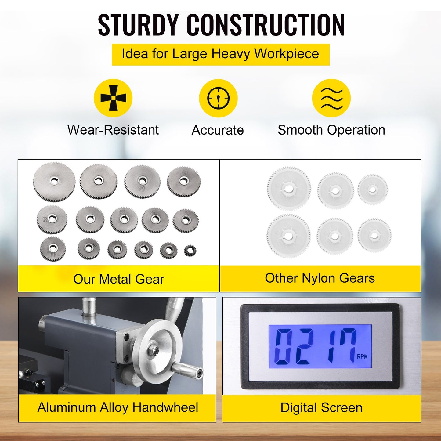 Aktualisierte 750-W-Mini-Metalldrehmaschine, 8 x 16 Zoll, Metalldrehmaschine mit Deluxe-Zubehörbox, 50–2500 PRM, stufenlose Geschwindigkeiten, MT3-Spindel, konische Metalldrehmaschine mit beweglicher Lampe, 4-Backenfutter, 9 Fräser