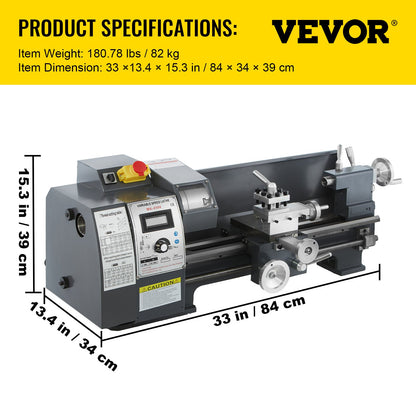 Aktualisierte 750-W-Mini-Metalldrehmaschine, 8 x 16 Zoll, Metalldrehmaschine mit Deluxe-Zubehörbox, 50–2500 PRM, stufenlose Geschwindigkeiten, MT3-Spindel, konische Metalldrehmaschine mit beweglicher Lampe, 4-Backenfutter, 9 Fräser
