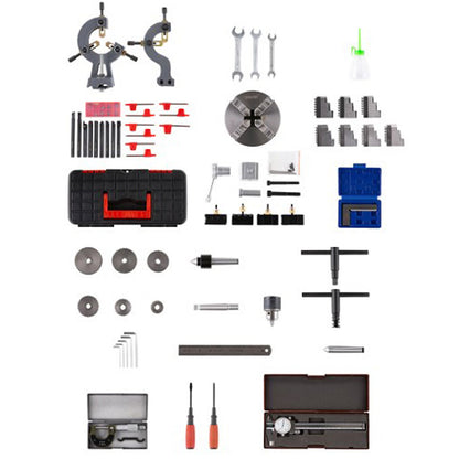 Aktualisierte 750-W-Mini-Metalldrehmaschine, 8 x 16 Zoll, Metalldrehmaschine mit Deluxe-Zubehörbox, 50–2500 PRM, stufenlose Geschwindigkeiten, MT3-Spindel, konische Metalldrehmaschine mit beweglicher Lampe, 4-Backenfutter, 9 Fräser