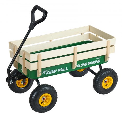 Pull-Along Wagon for Kids, 39 inch Toddler Wagons with Wooden Panels & Handle, Supports up to 330 lbs, All-Terrain Utility Wagon Cart Birthday Present for Kids Gardening Beach, Green