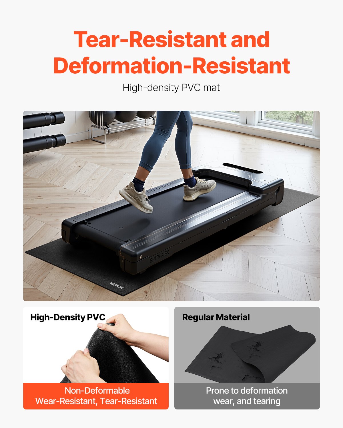 Treadmill Mat for Carpet Floor, 1/4" Thick, 30" x 60" Exercise Equipment Mat for Treadmills, Stationary & Recumbent Bikes, High Density PVC Floor Protector, Waterproof and Non-slip for Home Gym