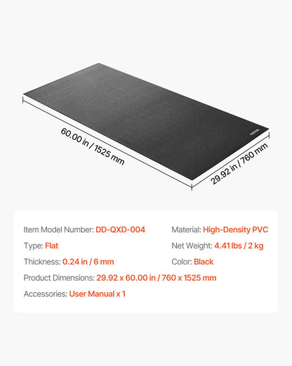 Treadmill Mat for Carpet Floor, 1/4" Thick, 30" x 60" Exercise Equipment Mat for Treadmills, Stationary & Recumbent Bikes, High Density PVC Floor Protector, Waterproof and Non-slip for Home Gym