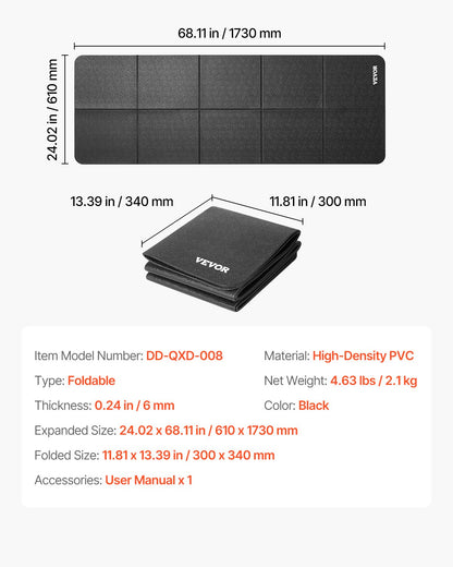 Foldable Walking Pad Treadmill Mat, 1/4" Thick, 24" x 68" Exercise Equipment Mat for Elliptical on Carpet Hardwood Floor, High Density PVC Floor Protector, Waterproof and Non-slip for Home Gym