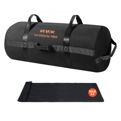 Workout Sandbag, Heavy Duty Workout Power Bags with Handles, 125-200 lbs Adjustable Slam Bag for Fitness Strength Weight Training Cross-Training, Home Gym Exercise, Black (Unfilled)