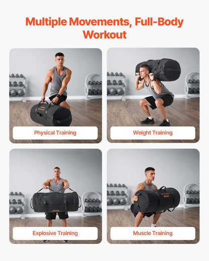 Workout Sandbag, Heavy Duty Workout Power Bags with Handles, 125-200 lbs Adjustable Slam Bag for Fitness Strength Weight Training Cross-Training, Home Gym Exercise, Black (Unfilled)