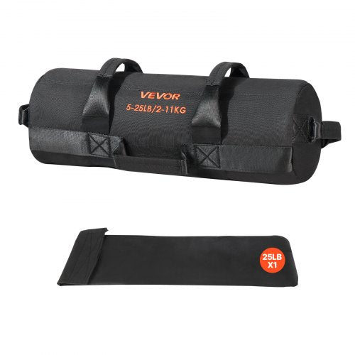 Workout Sandbag, Heavy Duty Workout Power Bags with Handles, 5-25 lbs Adjustable Slam Bag for Fitness Strength Weight Training Cross-Training, Home Gym Exercise, Black (Unfilled)