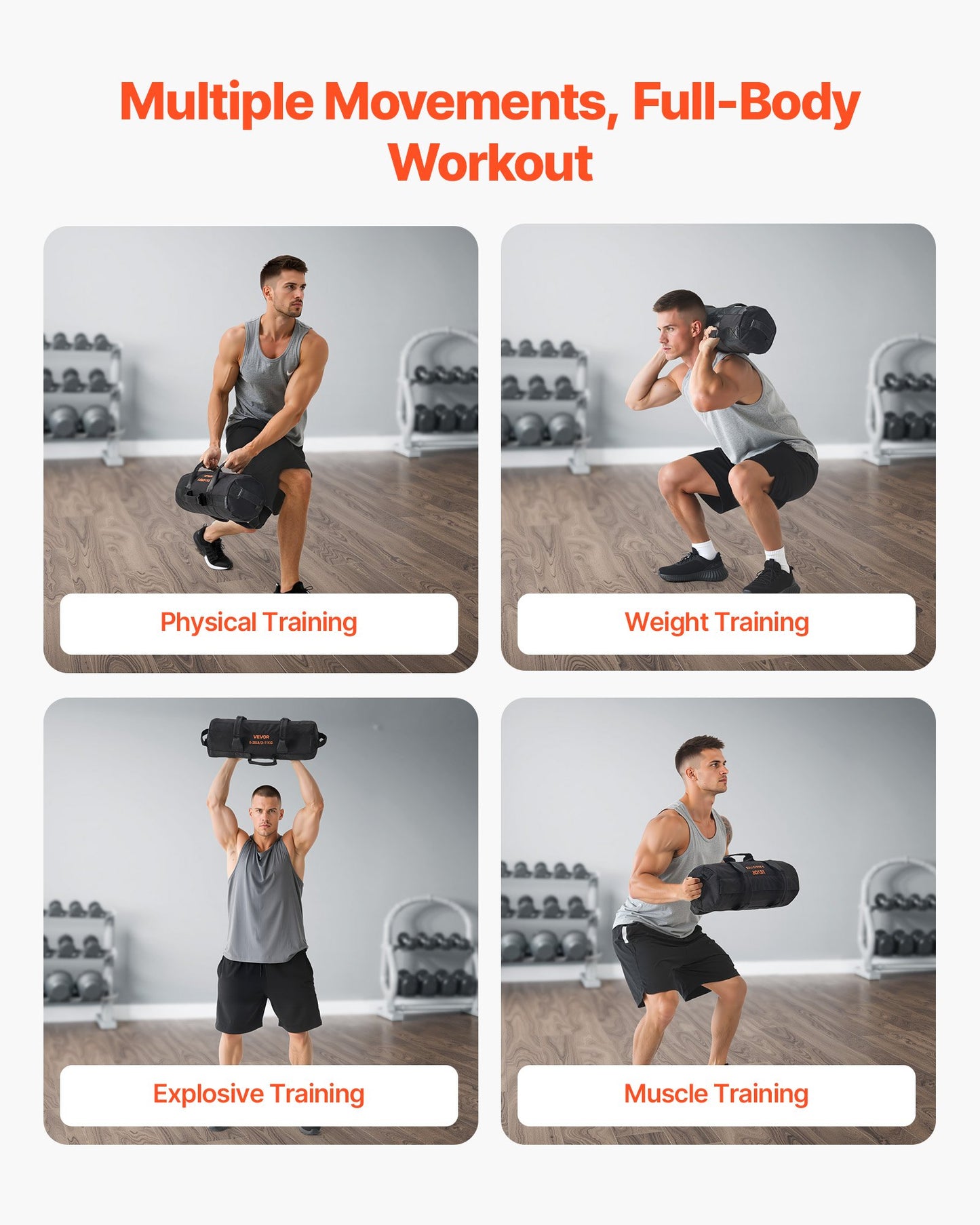 Workout Sandbag, Heavy Duty Workout Power Bags with Handles, 5-25 lbs Adjustable Slam Bag for Fitness Strength Weight Training Cross-Training, Home Gym Exercise, Black (Unfilled)