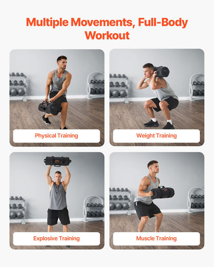 Workout Sandbag, Heavy Duty Workout Power Bags with Handles, 5-25 lbs Adjustable Slam Bag for Fitness Strength Weight Training Cross-Training, Home Gym Exercise, Black (Unfilled)
