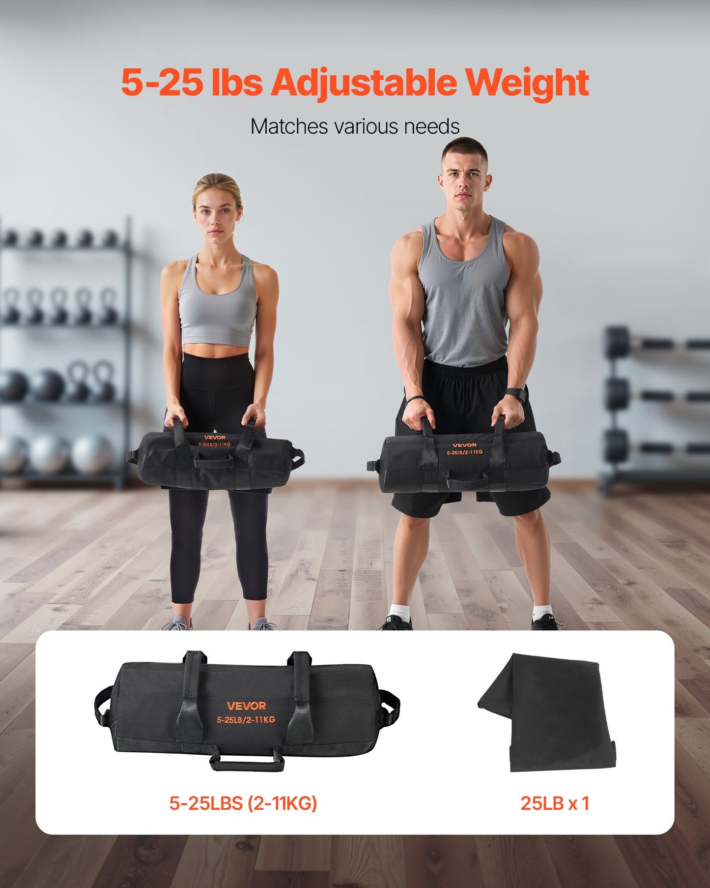 Workout Sandbag, Heavy Duty Workout Power Bags with Handles, 5-25 lbs Adjustable Slam Bag for Fitness Strength Weight Training Cross-Training, Home Gym Exercise, Black (Unfilled)
