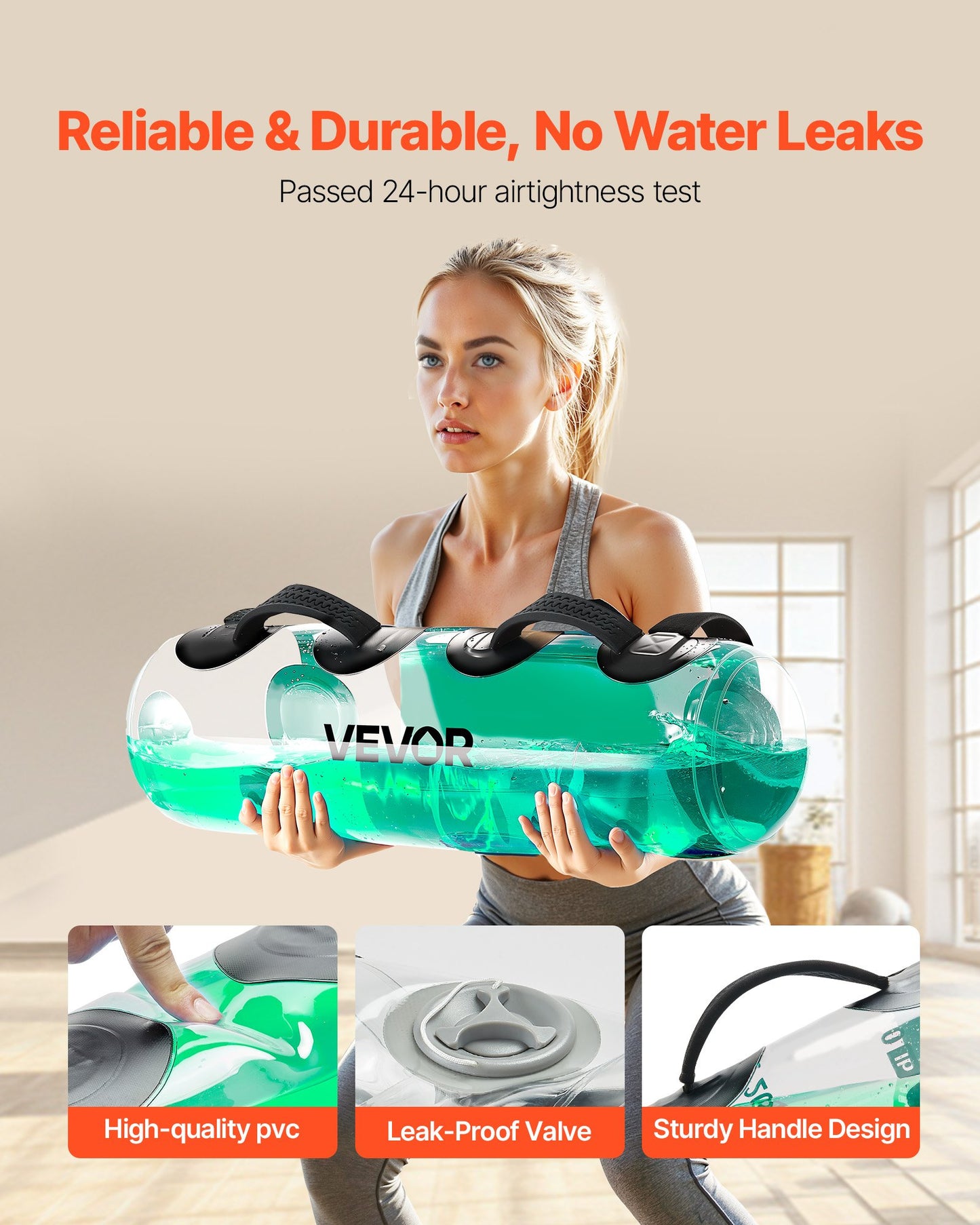 Water Weights Aqua Bag, Large Aqua Bags for Workout, 50 lbs Adjustable Portable Stability Fitness & Full Body Exercise Equipment, for Strength Core and Balance Training, Home Gym Exercise, Clear