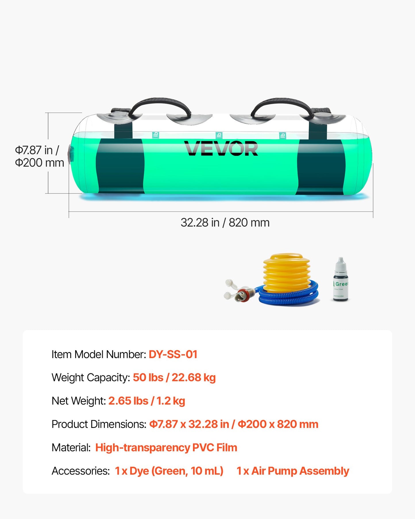 Water Weights Aqua Bag, Large Aqua Bags for Workout, 50 lbs Adjustable Portable Stability Fitness & Full Body Exercise Equipment, for Strength Core and Balance Training, Home Gym Exercise, Clear
