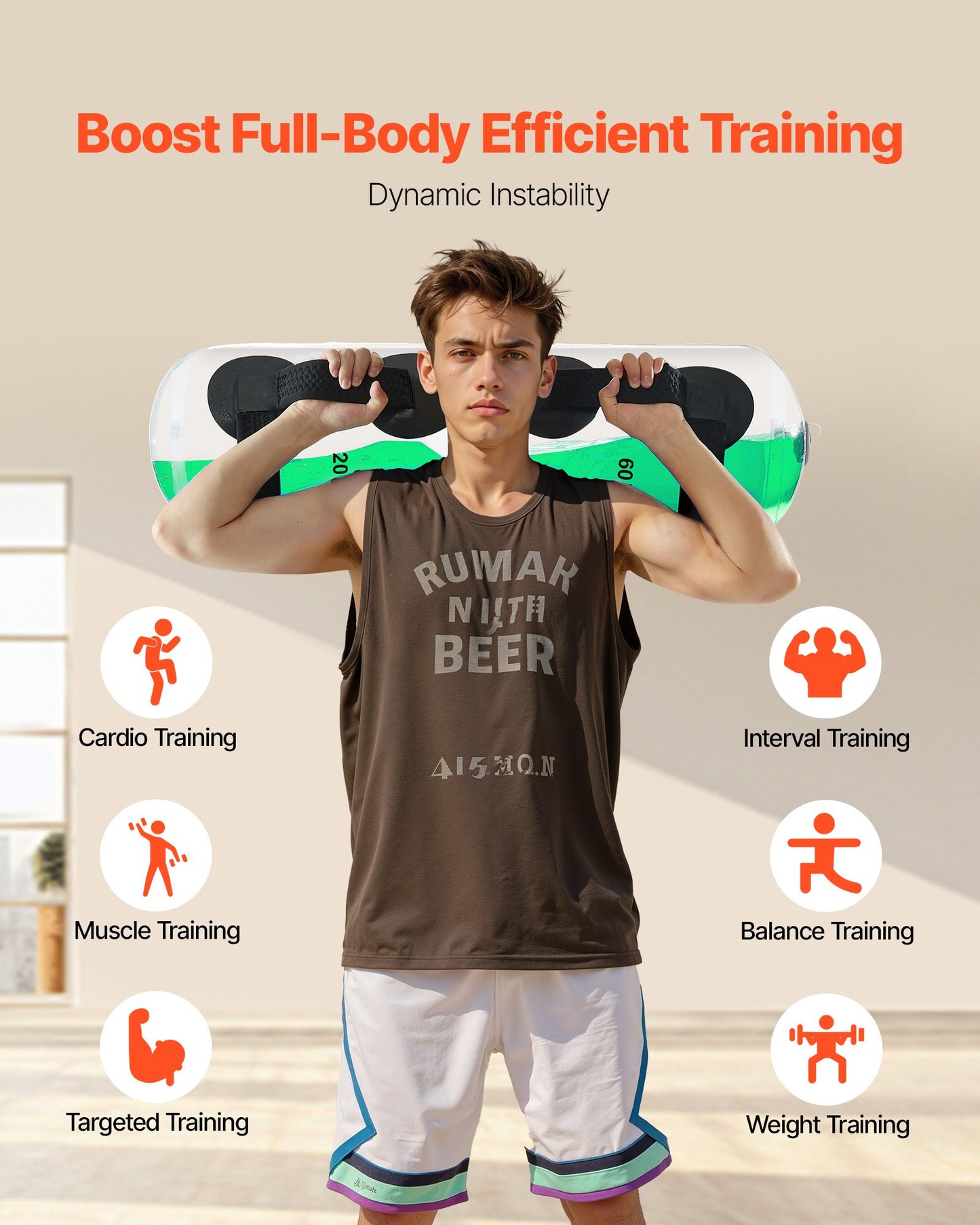 Water Weights Aqua Bag, Large Aqua Bags for Workout, 70 lbs Adjustable Portable Stability Fitness & Full Body Exercise Equipment, for Strength Core and Balance Training, Home Gym Exercise, Clear