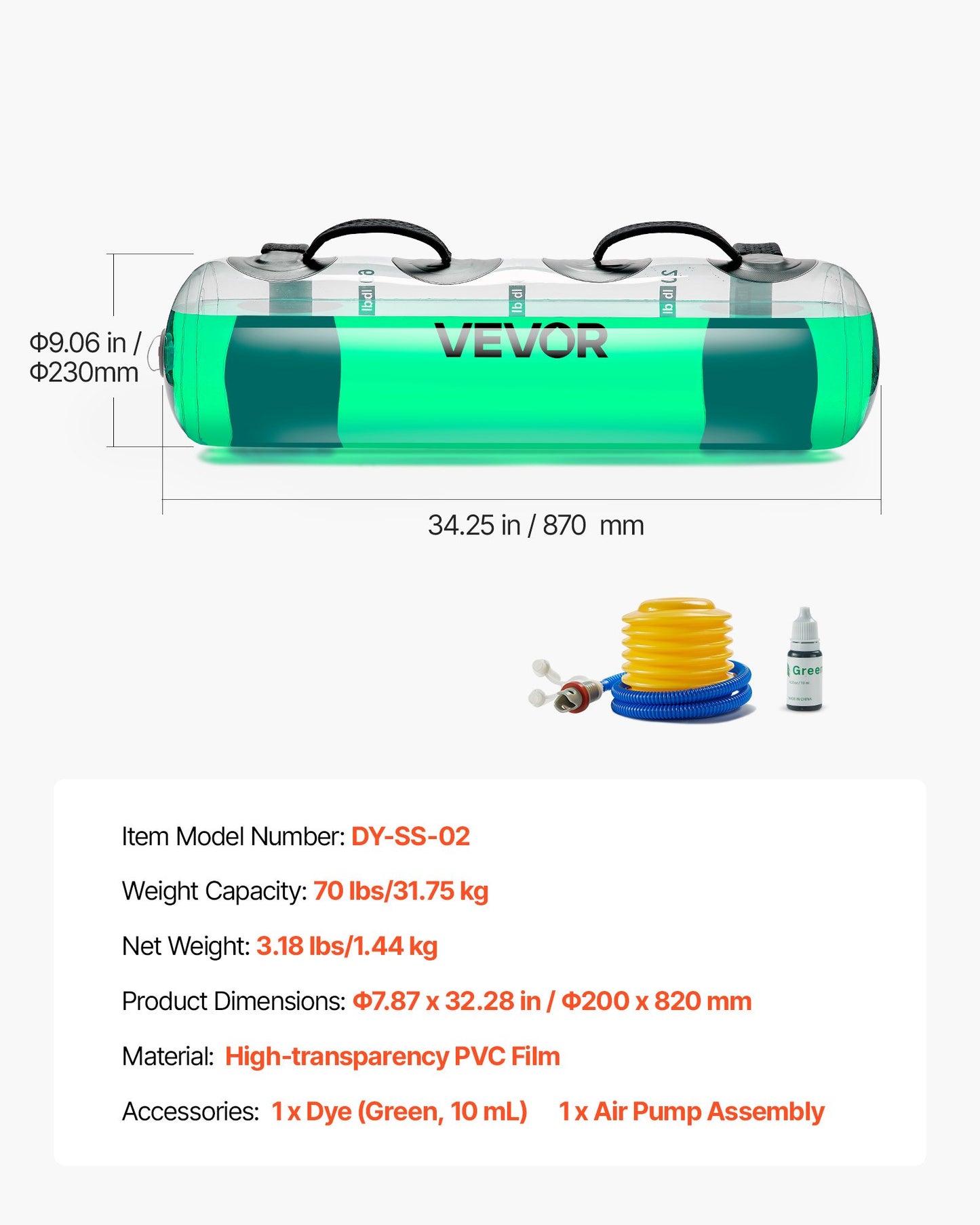 Water Weights Aqua Bag, Large Aqua Bags for Workout, 70 lbs Adjustable Portable Stability Fitness & Full Body Exercise Equipment, for Strength Core and Balance Training, Home Gym Exercise, Clear