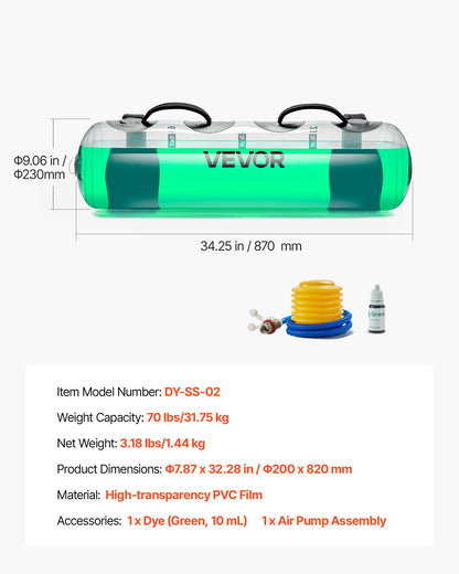 Water Weights Aqua Bag, Large Aqua Bags for Workout, 70 lbs Adjustable Portable Stability Fitness & Full Body Exercise Equipment, for Strength Core and Balance Training, Home Gym Exercise, Clear