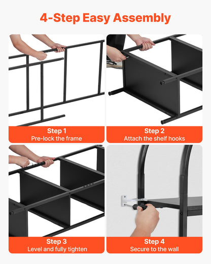 Open Bookshelf, 4-Tier, Arched Bookcase Storage Shelves with Metal Frame, Industrial Metal Book Organizer, Freestanding Display Rack Tall Shelving Unit, for Office, Bedroom, Living Room, Black