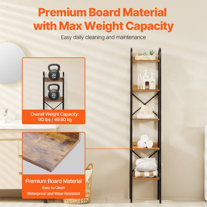 Bücherregal aus Metall, rustikales Bücherregal mit 5 Ebenen für Wohnzimmer, Schlafzimmer und Büro