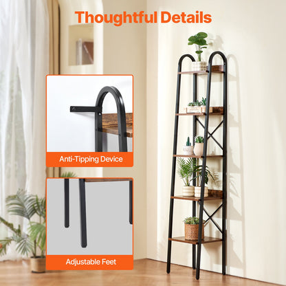 Bücherregal aus Metall, rustikales Bücherregal mit 5 Ebenen für Wohnzimmer, Schlafzimmer und Büro