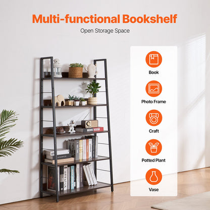 Bücherregal aus Metall, rustikales Bücherregal mit 5 Ebenen für Wohnzimmer, Schlafzimmer und Büro