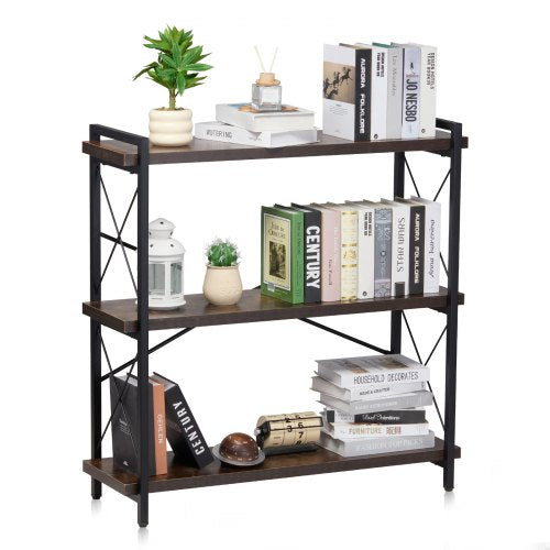 Metal Bookshelf, 3-Tier Industrial Bookshelf, Small Rustic Storage Display Bookcase with Open Shelves, Freestanding Display Vintage Shelving Unit Storage Rack, for Living room, Bedroom & Office