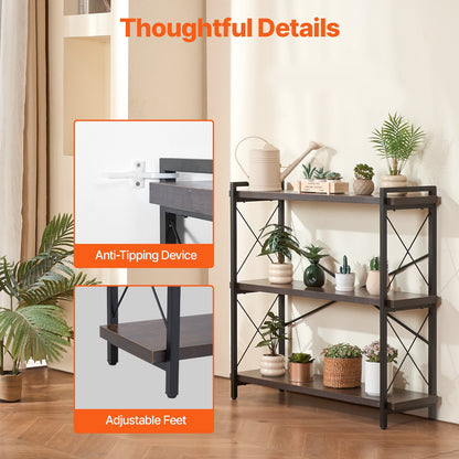 Bücherregal aus Metall, rustikales Bücherregal mit 3 Ebenen für Wohnzimmer, Schlafzimmer und Büro