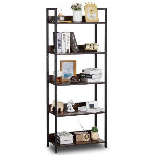 Metal Bookshelf, 5-Tier Tall Industrial Bookshelf, Rustic Display Vintage Storage Bookcase with Open Shelves, Freestanding Display Shelving Unit Storage Rack, for Living room, Bedroom & Office