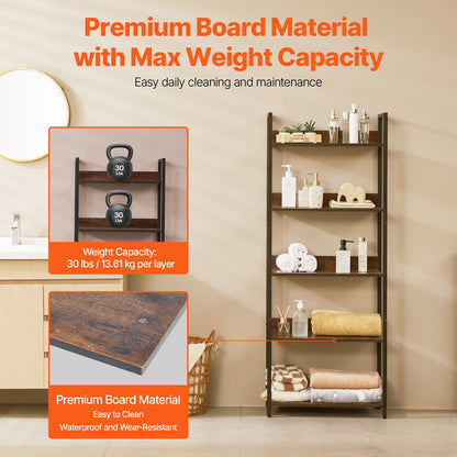 Bücherregal aus Metall, offenes Bücherregal mit 5 Ebenen für Wohnzimmer, Schlafzimmer und Büro